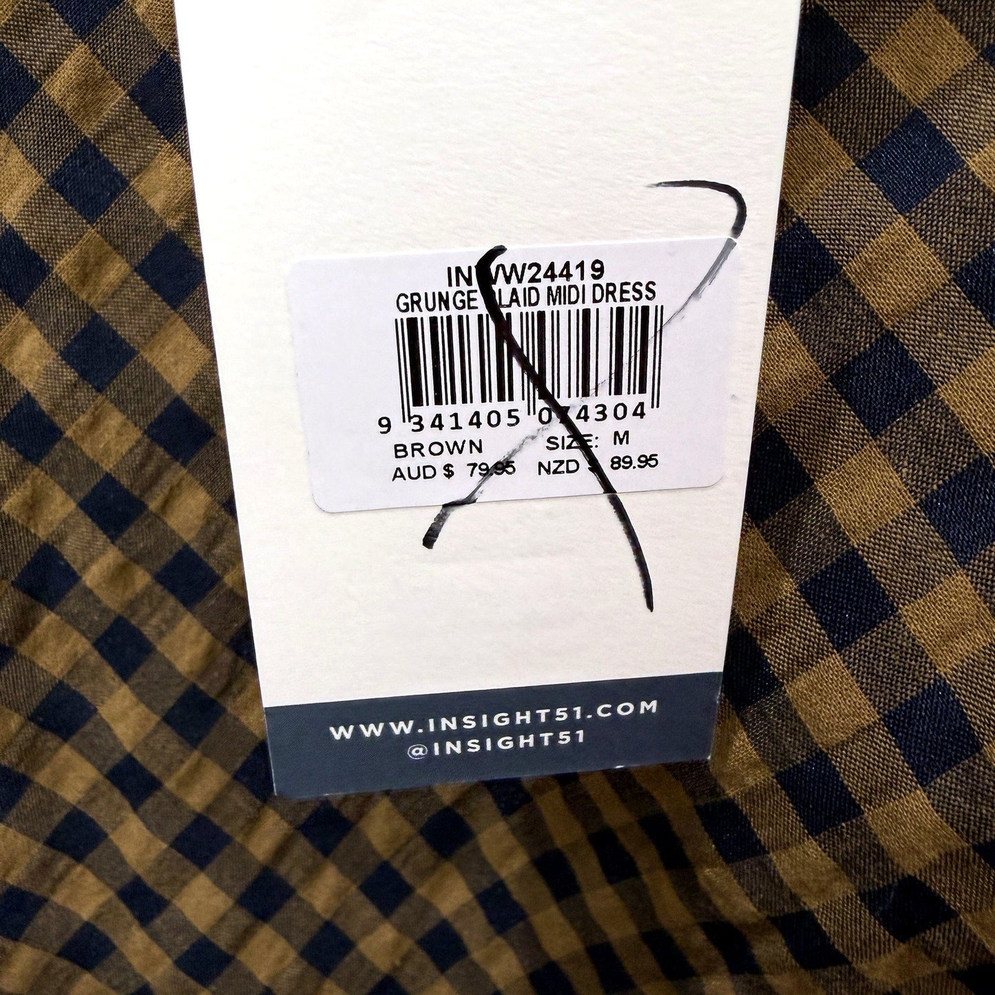 Insight Womens Grunge Laid Midi Dress in Brown, Size M NEW