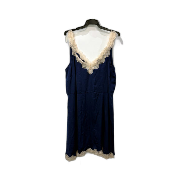 Peter Alexander Womens Navy Blue Lace Trim Satin Nightgown XL Size