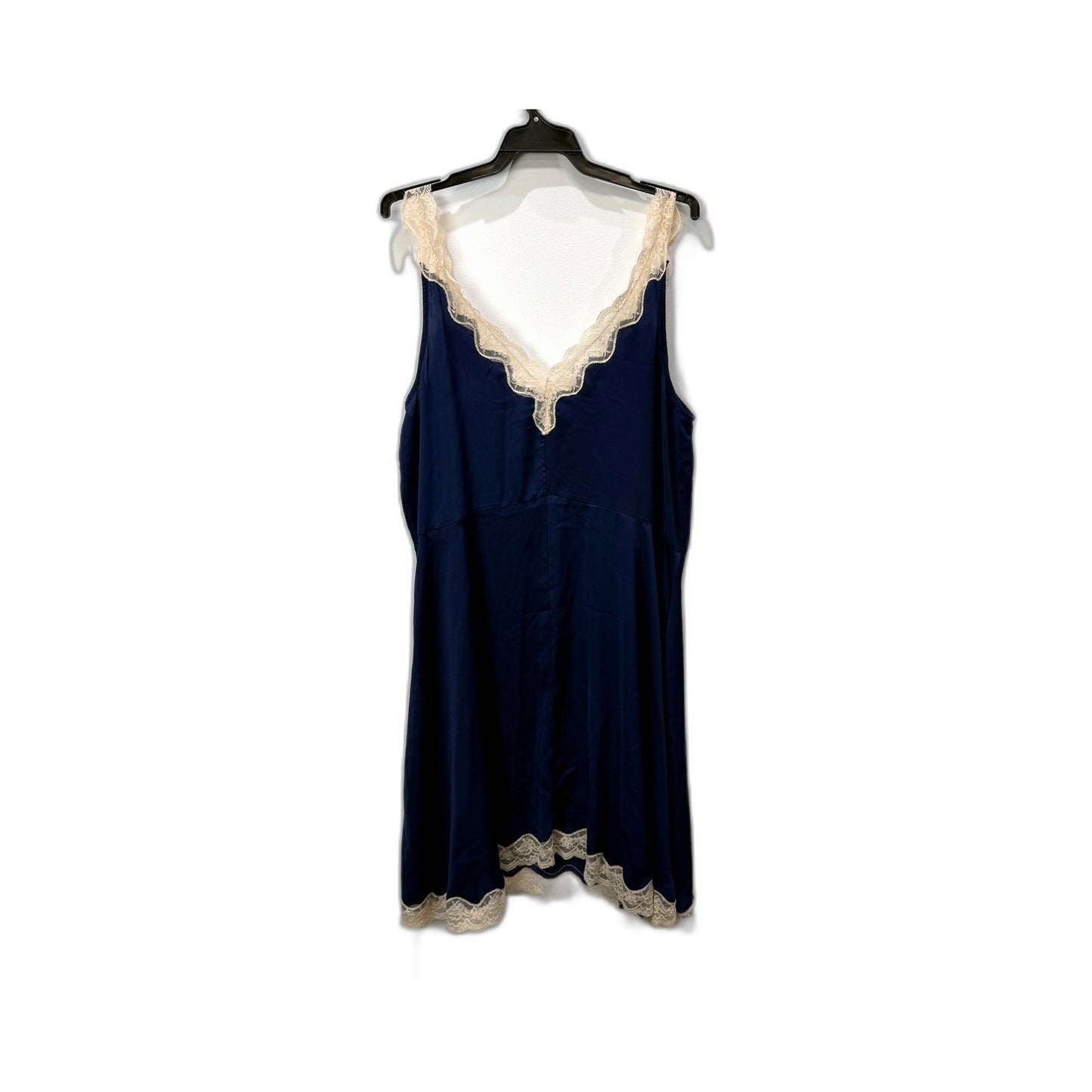 Peter Alexander Womens Navy Blue Lace Trim Satin Nightgown XL Size