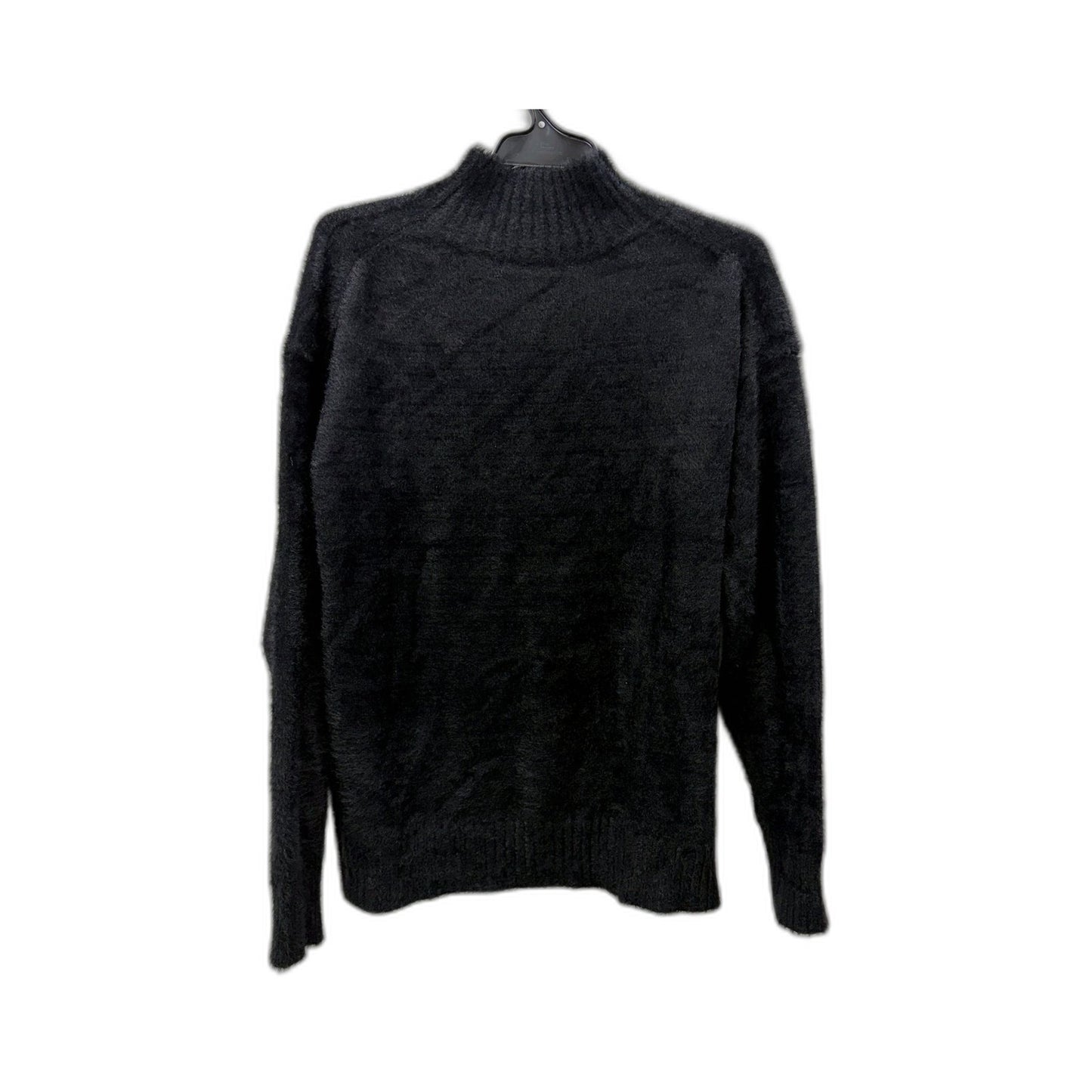 Hourglass Womens Fuzzy Mock Neck Pullover Sweater in Black, Medium Size