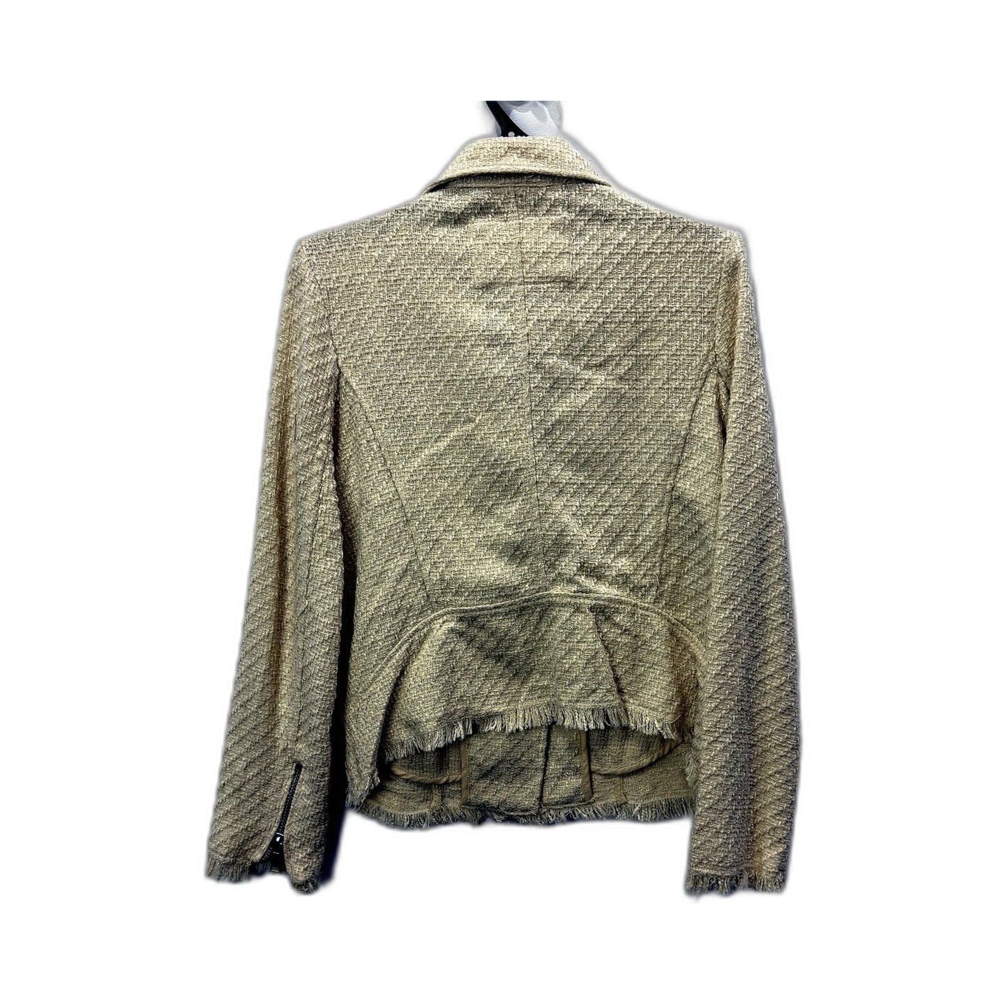 H&M Womens Textured Tweed Jacket with Frayed Beige Finish, Size 10