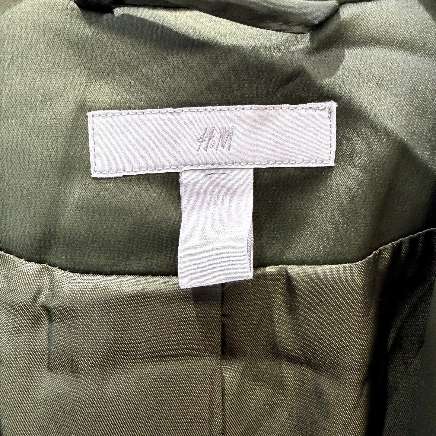H&M Womens Dress Jacket Olive Green Lightweight Belted Trench Coat for XXS NEW