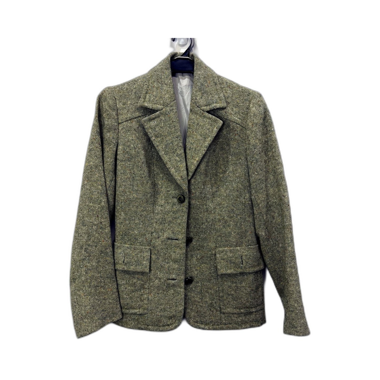 Tweed Blazer Womens Green/Gray Tailored Vintage Wool Blend Jacket Size Small