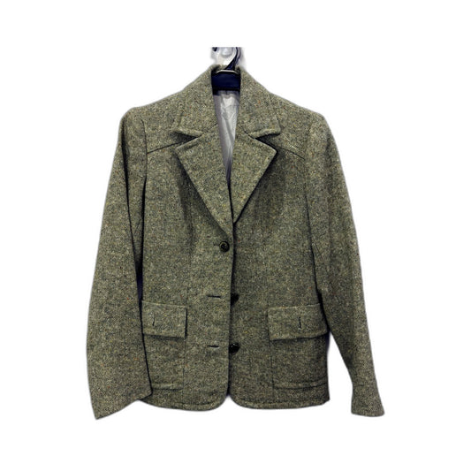 Tweed Blazer Womens Green/Gray Tailored Vintage Wool Blend Jacket Size Small