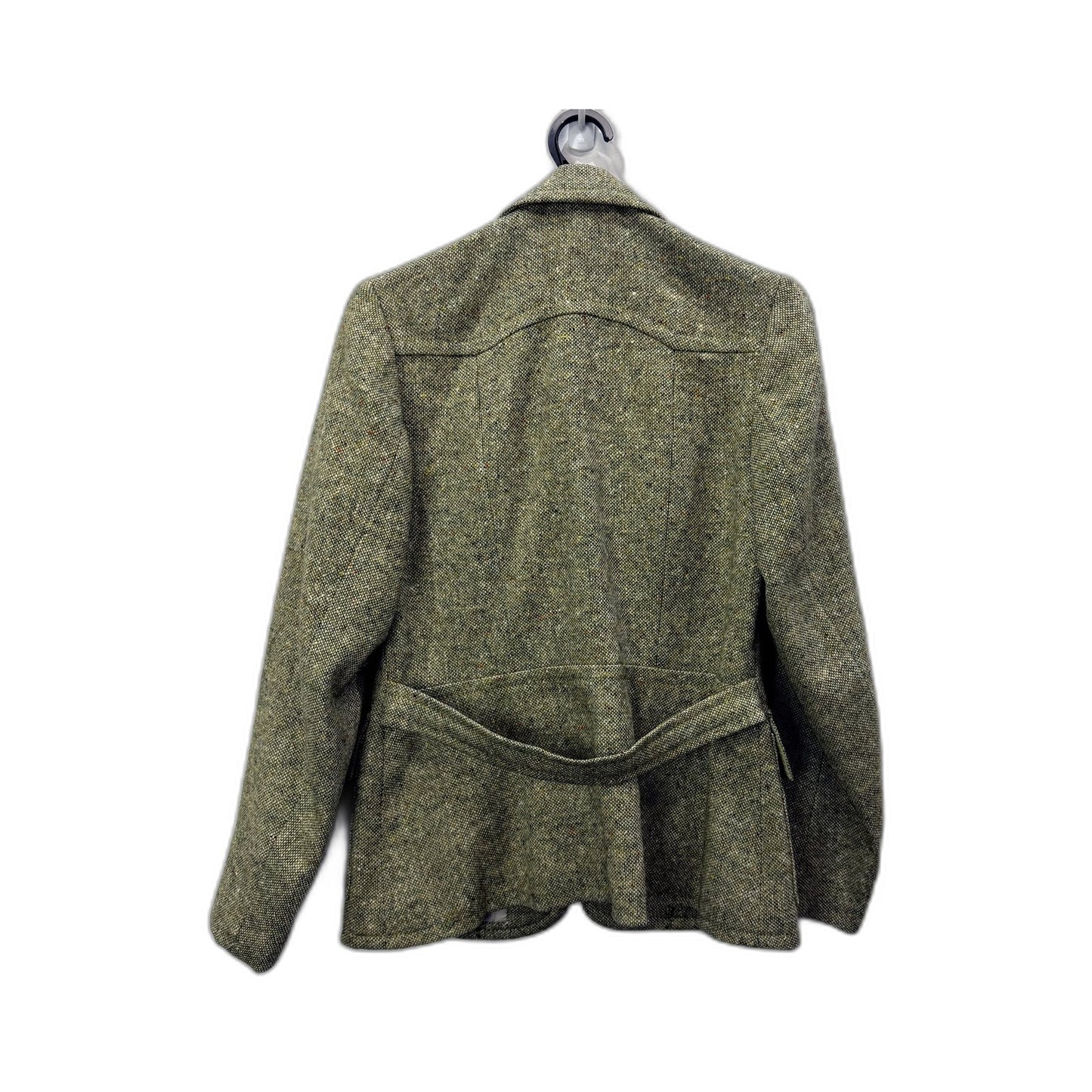 Tweed Blazer Womens Green/Gray Tailored Vintage Wool Blend Jacket Size Small