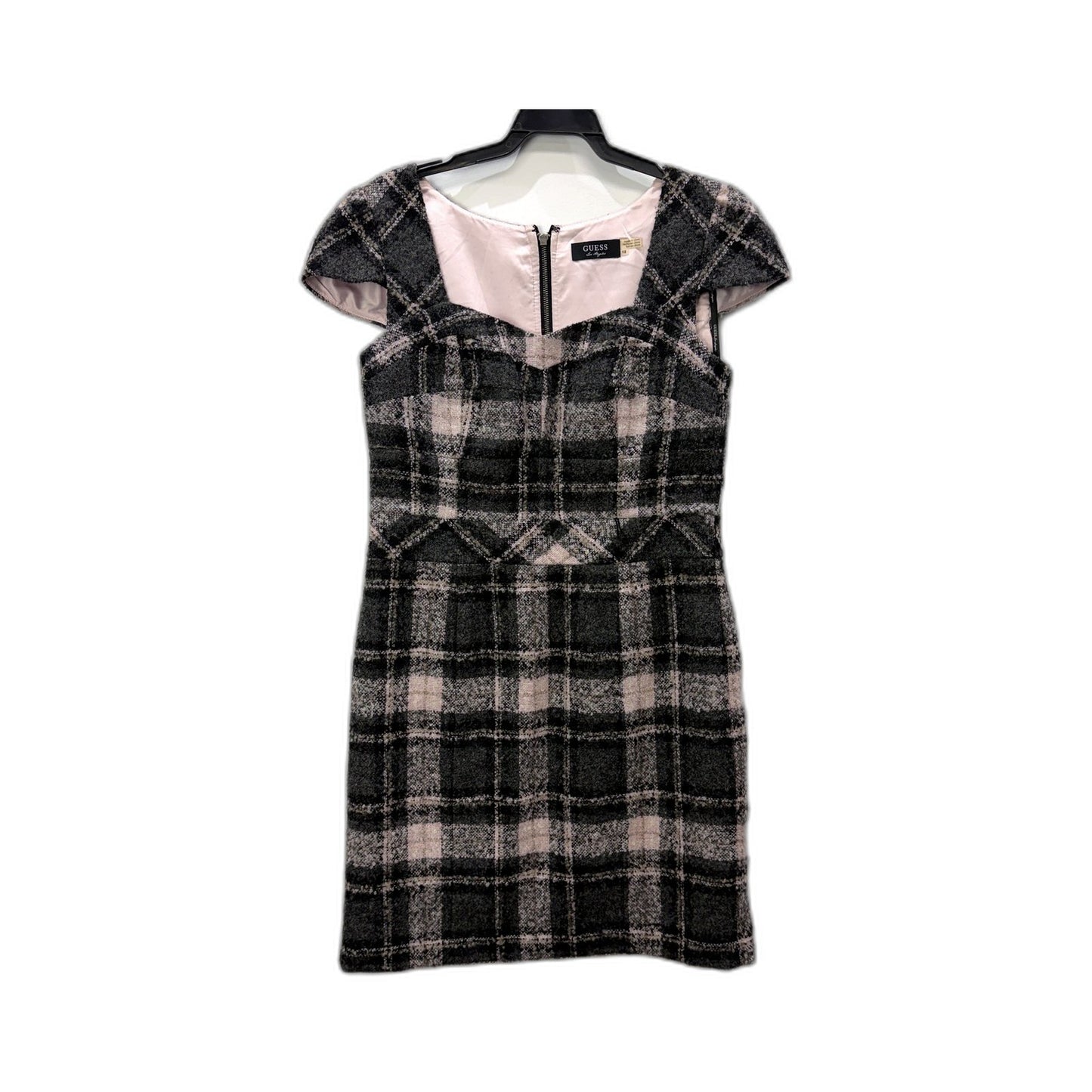 Guess Womens Plaid Puff Sleeve Zip Front Dress Multi Color Size 12