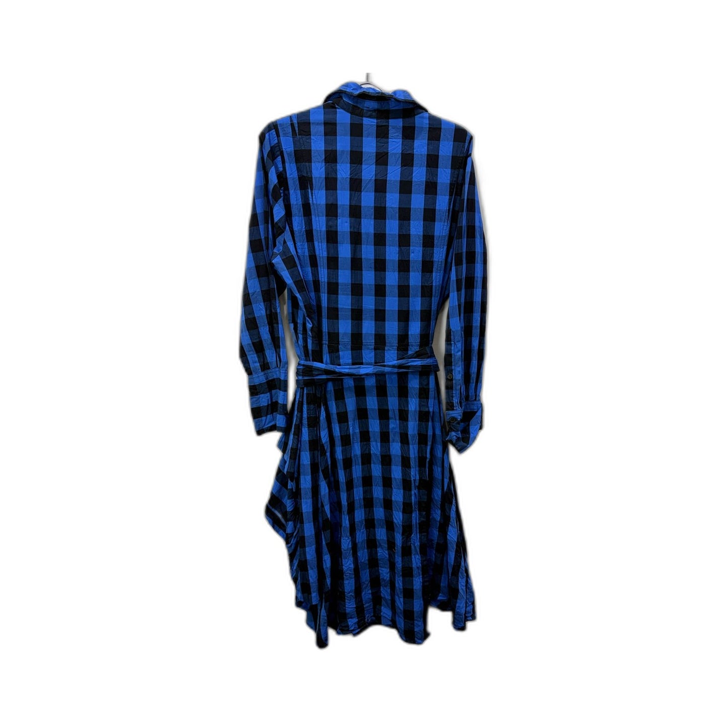 Plaid Womens Button Front Tie Waist Dress in Blue and Black, Size 4
