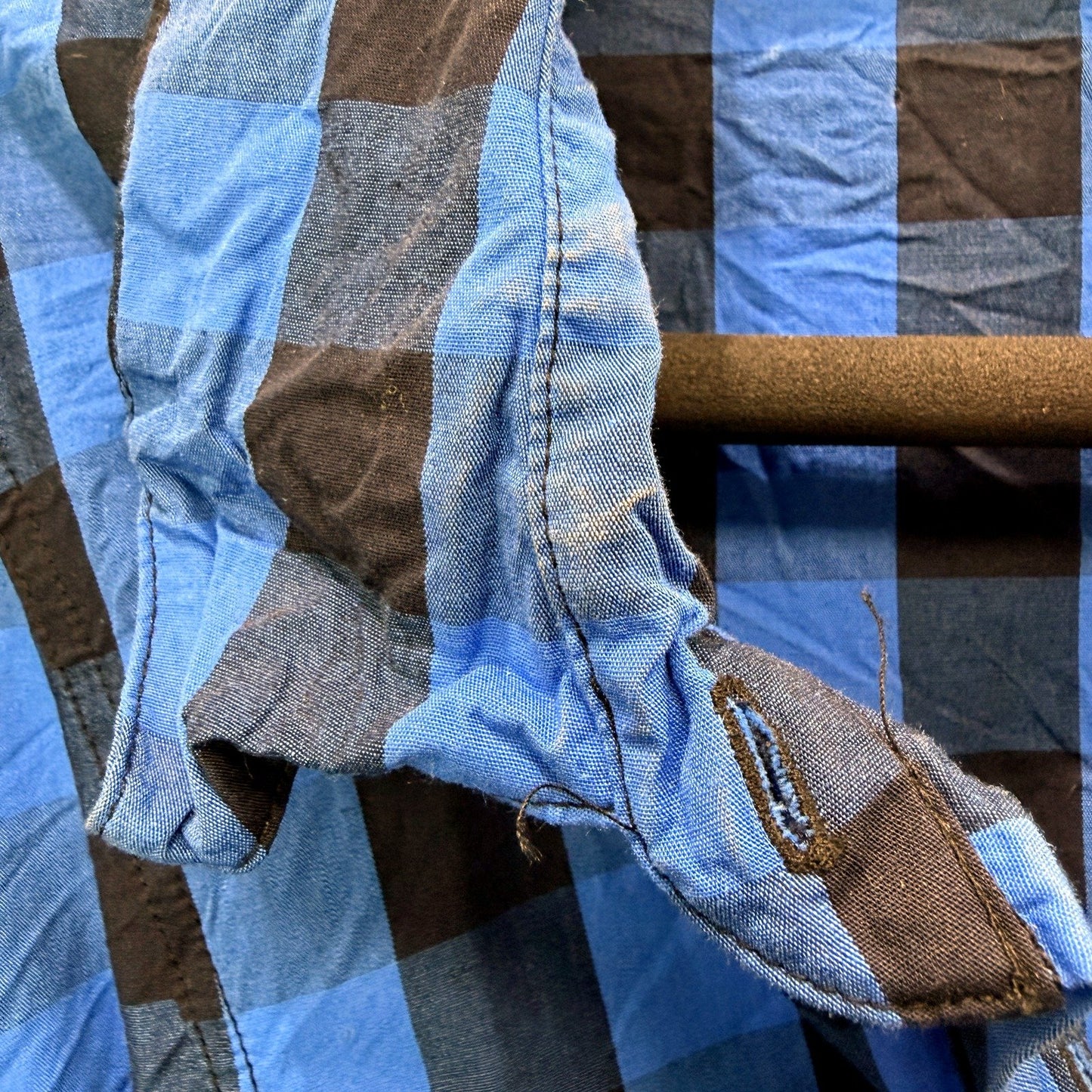 Plaid Womens Button Front Tie Waist Dress in Blue and Black, Size 4