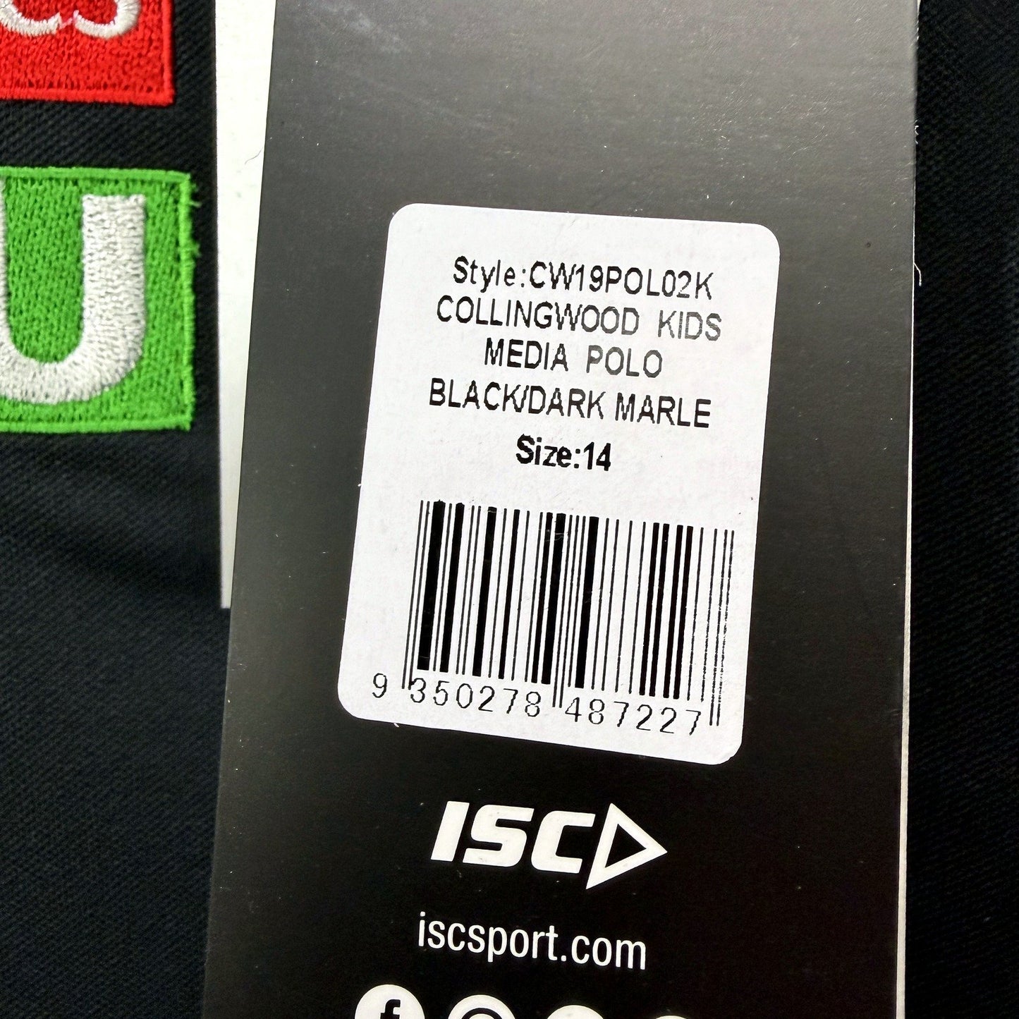 Collingwood Kids Womens Media Polo Shirt in Black/Dark Marle, Size 14 NEW