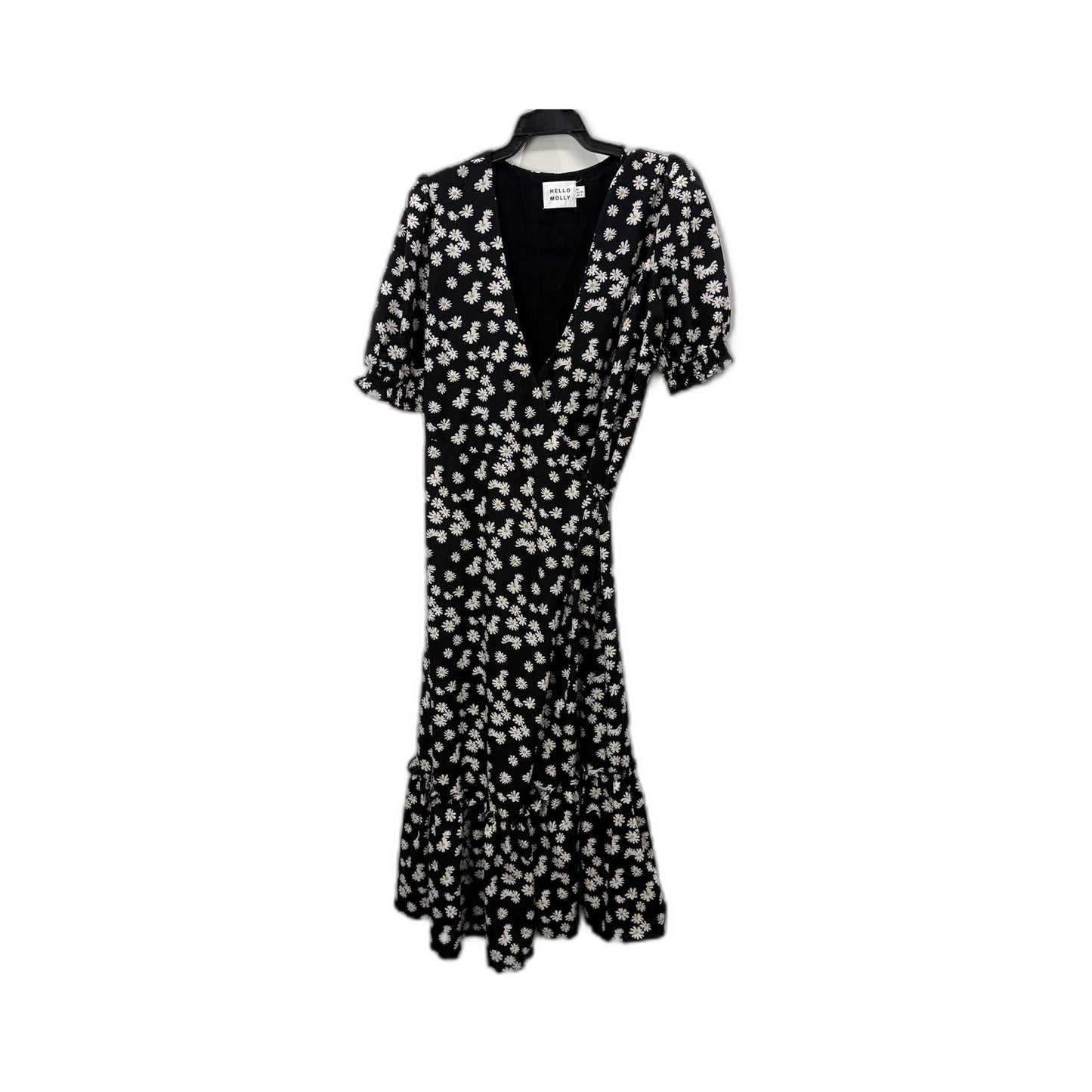 Hello Molly Womens Floral Print Wrap Dress Puff Sleeve Black White Size 10