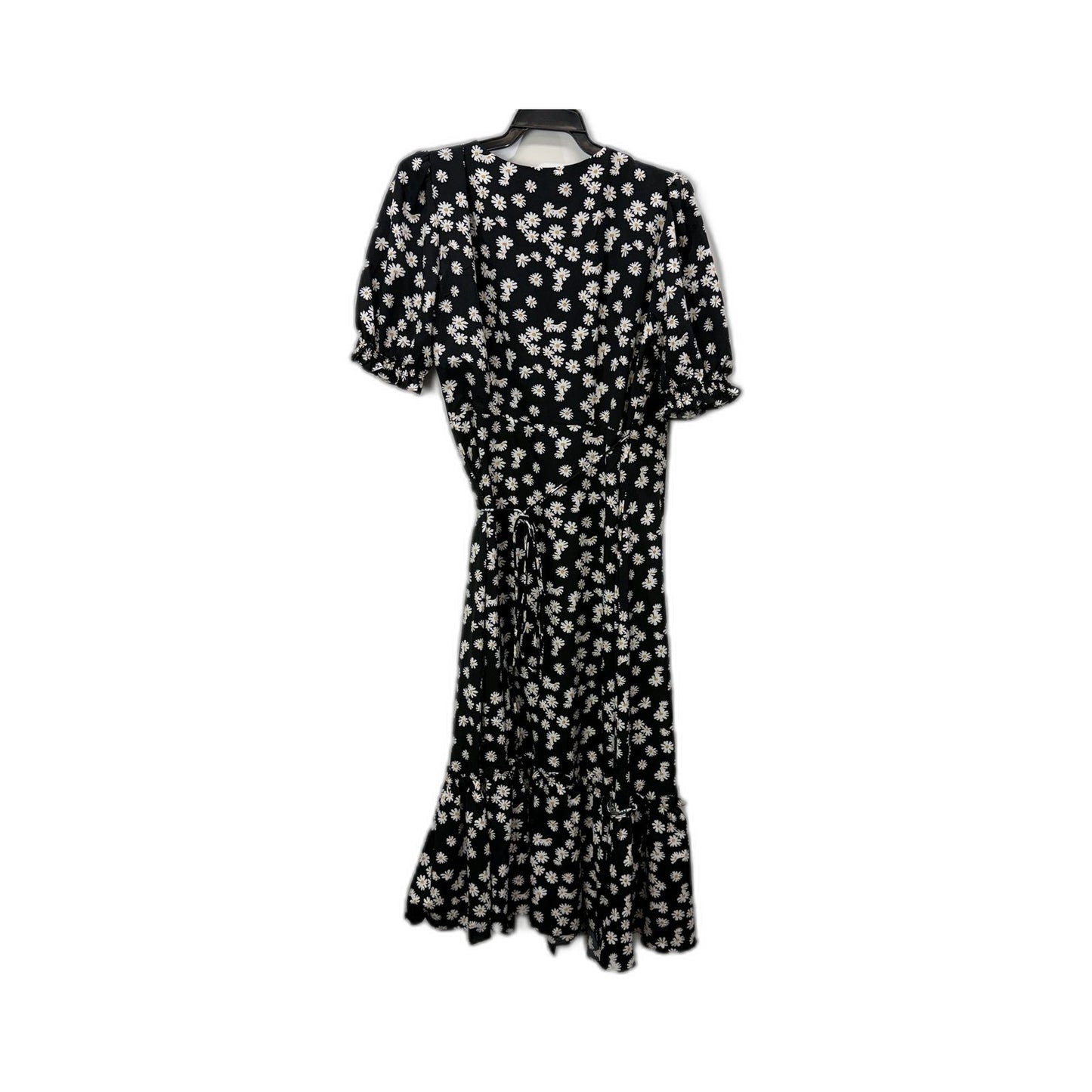 Hello Molly Womens Floral Print Wrap Dress Puff Sleeve Black White Size 10