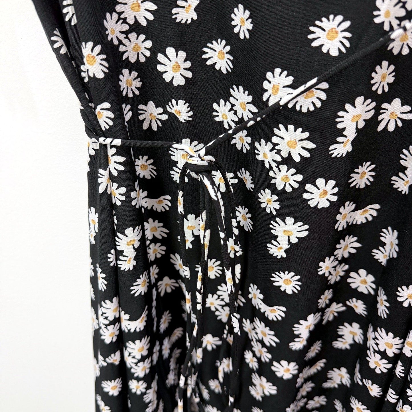 Hello Molly Womens Floral Print Wrap Dress Puff Sleeve Black White Size 10