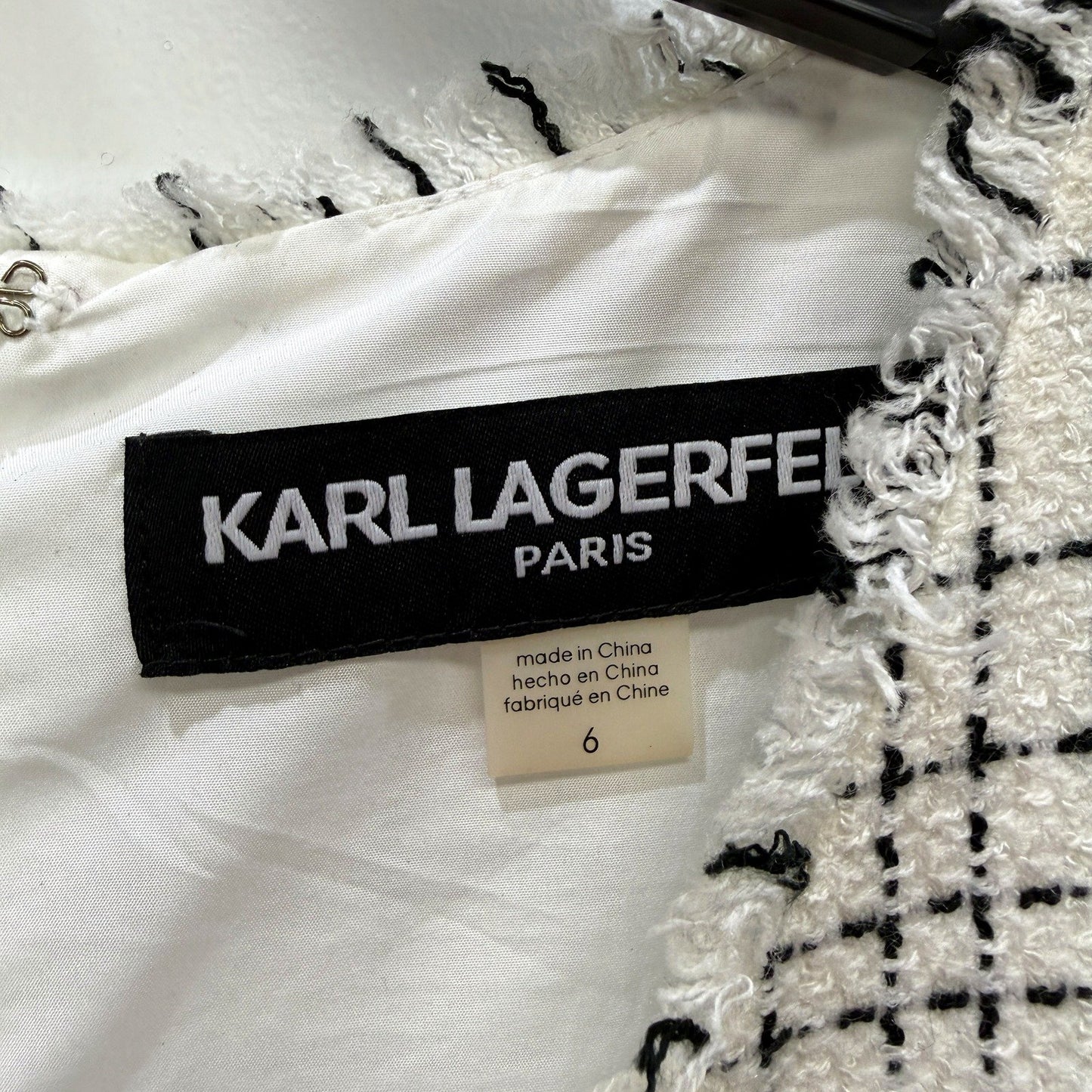 Karl Lagerfeld Womens Tweed Dress Sleeveless in White and Black, Size 6