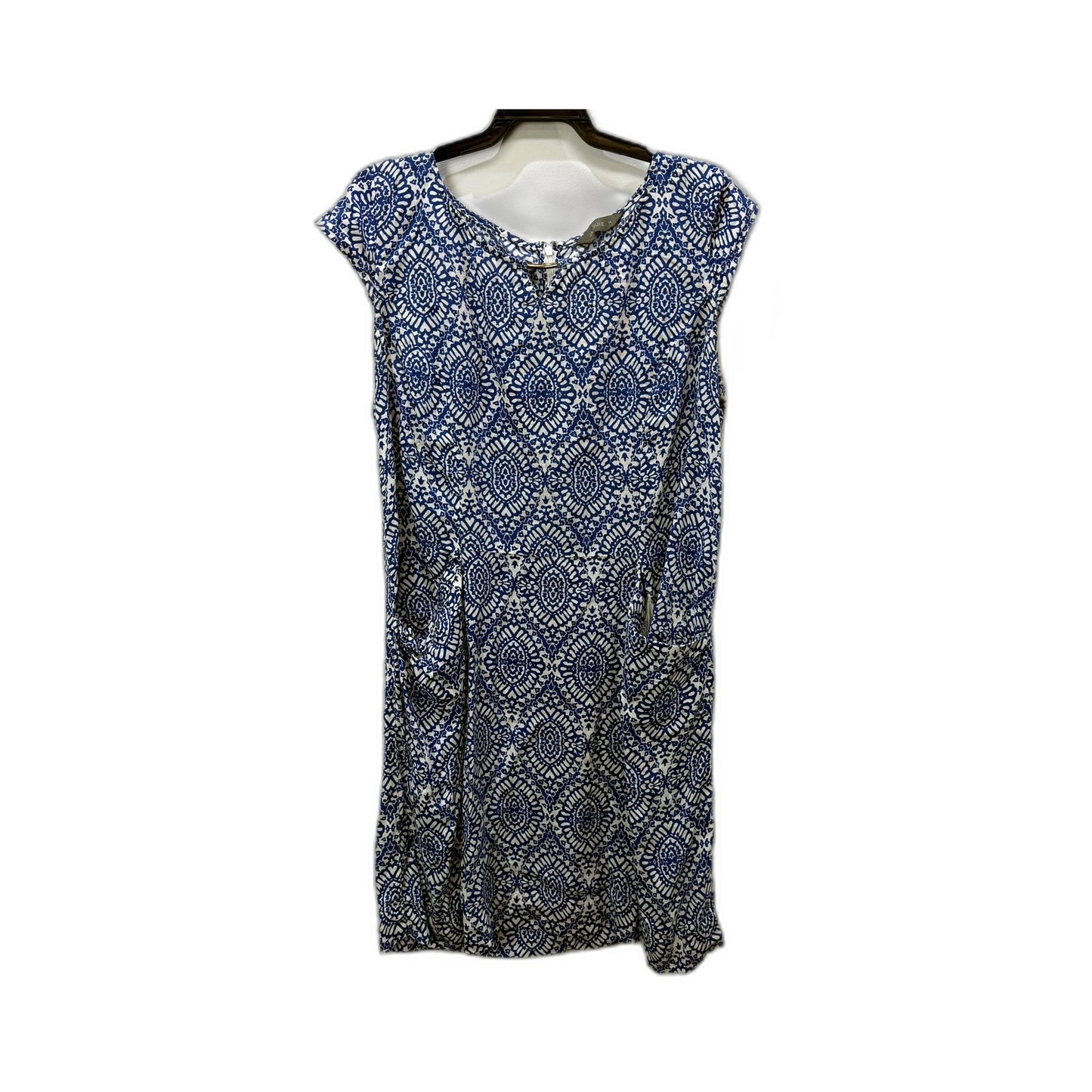 Jacquie Womens Floral Linen Summer Dress in Blue and White Sz 14