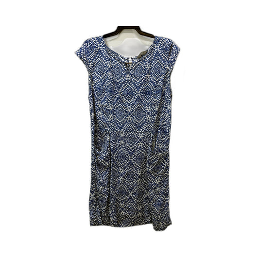 Jacquie Womens Floral Linen Summer Dress in Blue and White Sz 14