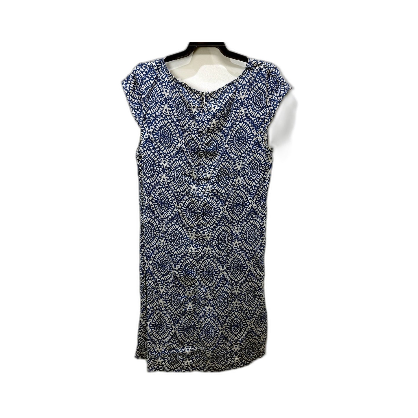 Jacquie Womens Floral Linen Summer Dress in Blue and White Sz 14