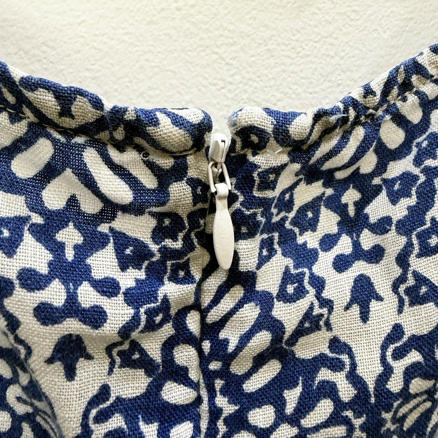 Jacquie Womens Floral Linen Summer Dress in Blue and White Sz 14
