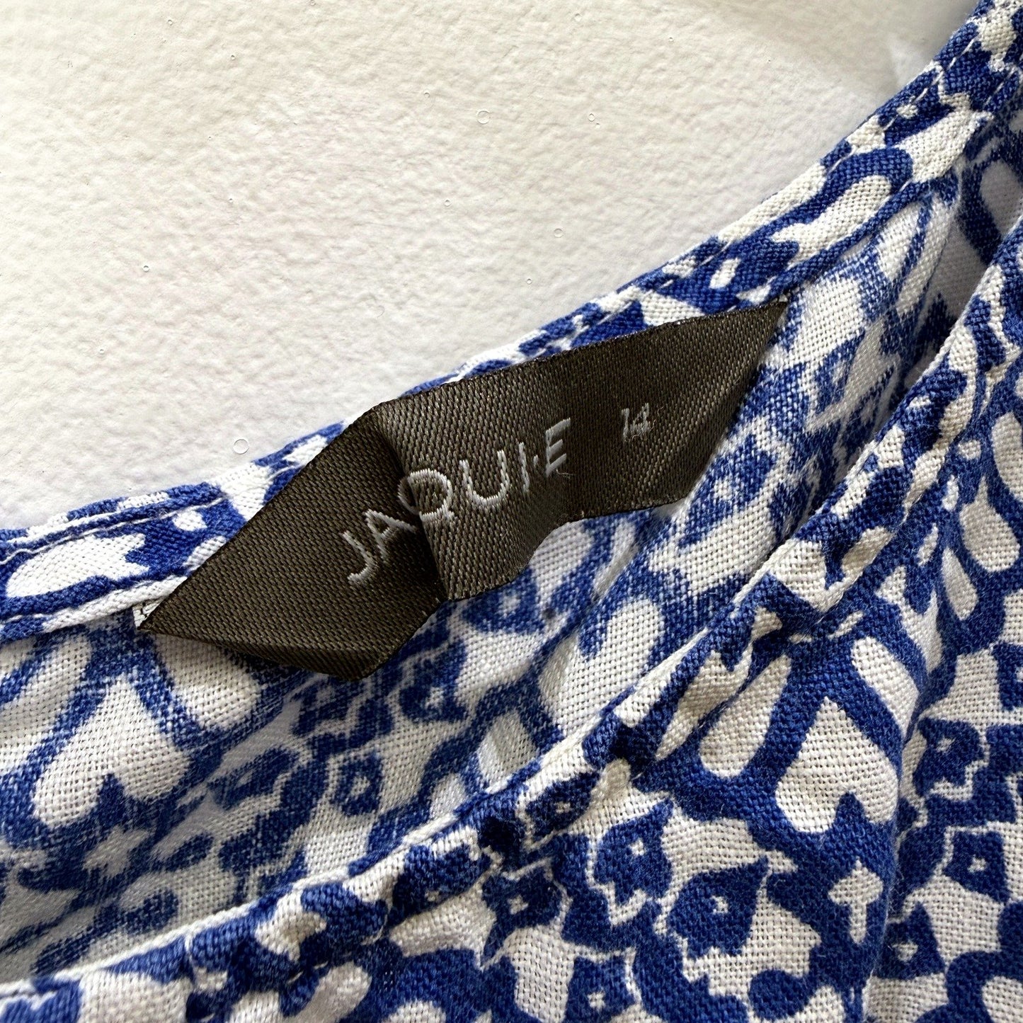 Jacquie Womens Floral Linen Summer Dress in Blue and White Sz 14