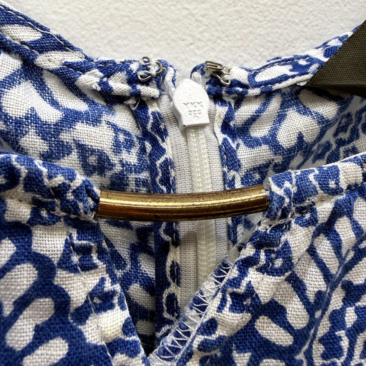 Jacquie Womens Floral Linen Summer Dress in Blue and White Sz 14