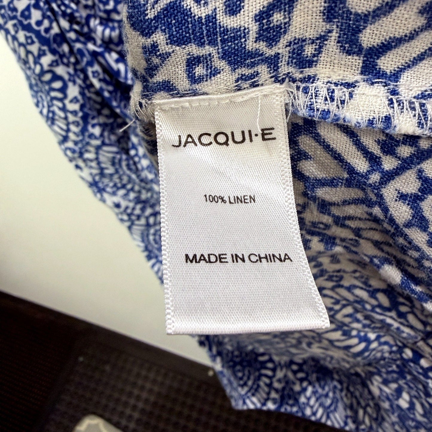 Jacquie Womens Floral Linen Summer Dress in Blue and White Sz 14