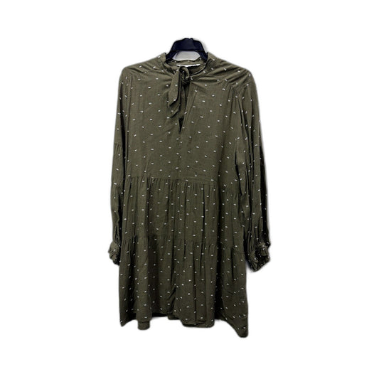 Zara Womens Polka Dot Dress Ruffle Hem Long Sleeves Olive Green Size L