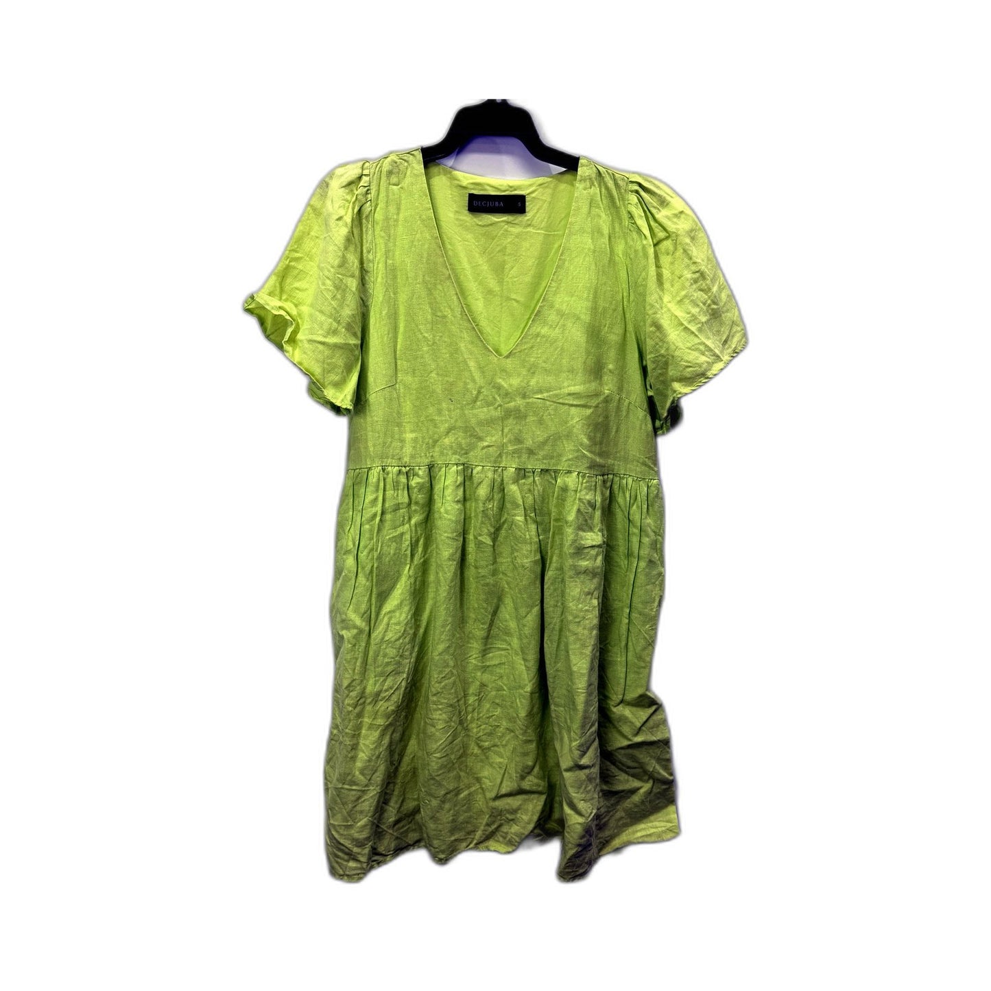 Decjuba Womens Puff Sleeve Ruffled Linen Dress in Lime Green, Size S