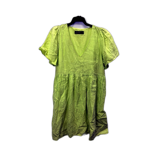 Decjuba Womens Puff Sleeve Ruffled Linen Dress in Lime Green, Size S