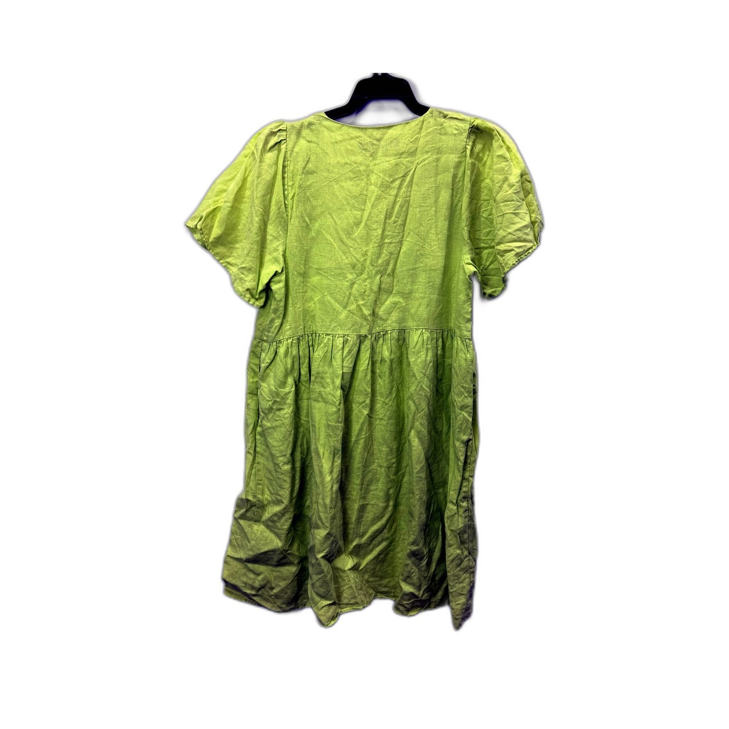 Decjuba Womens Puff Sleeve Ruffled Linen Dress in Lime Green, Size S