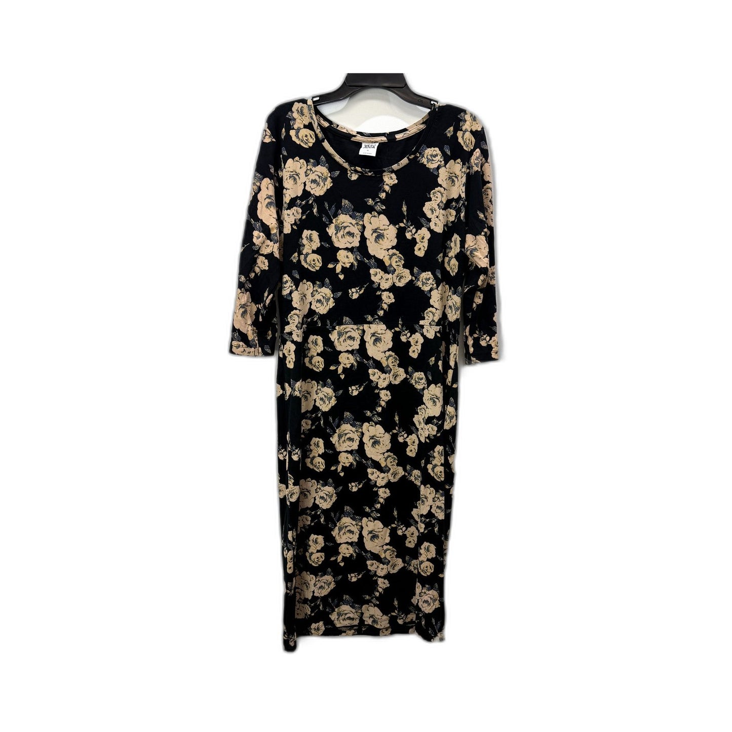 Vero Moda Womens Floral Print Dress Knee Length Long Sleeve Black Beige Size XL