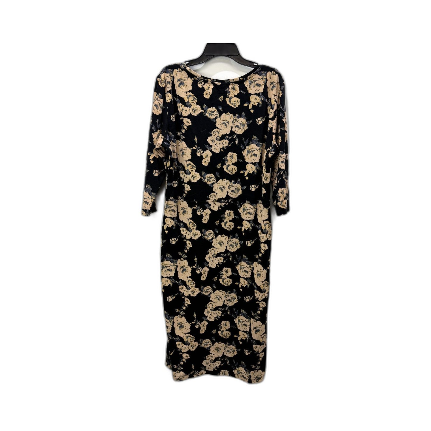 Vero Moda Womens Floral Print Dress Knee Length Long Sleeve Black Beige Size XL