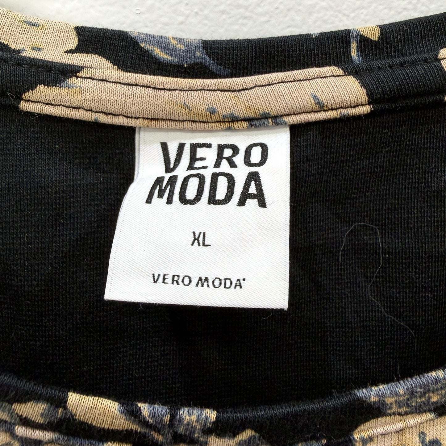 Vero Moda Womens Floral Print Dress Knee Length Long Sleeve Black Beige Size XL