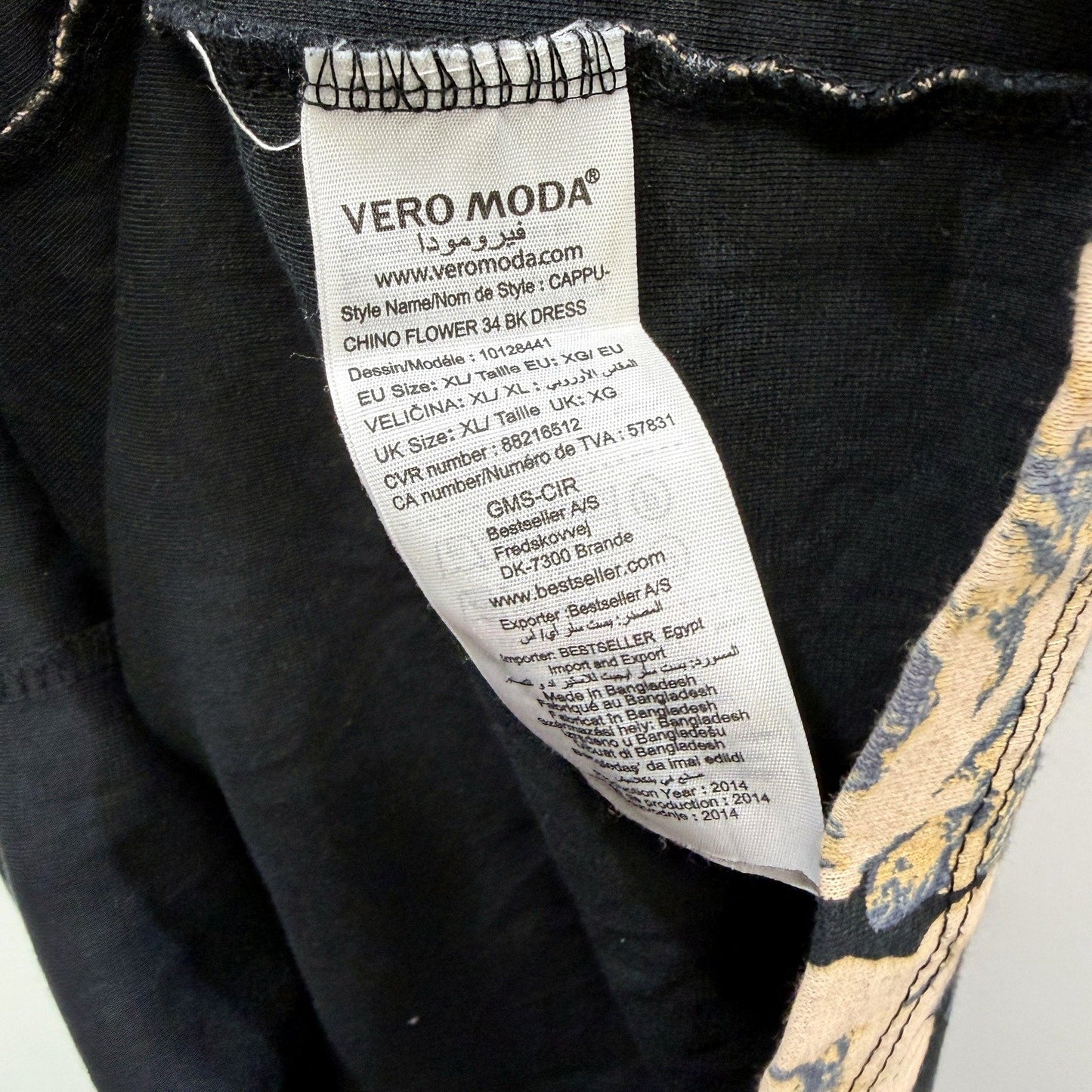 Vero Moda Womens Floral Print Dress Knee Length Long Sleeve Black Beige Size XL