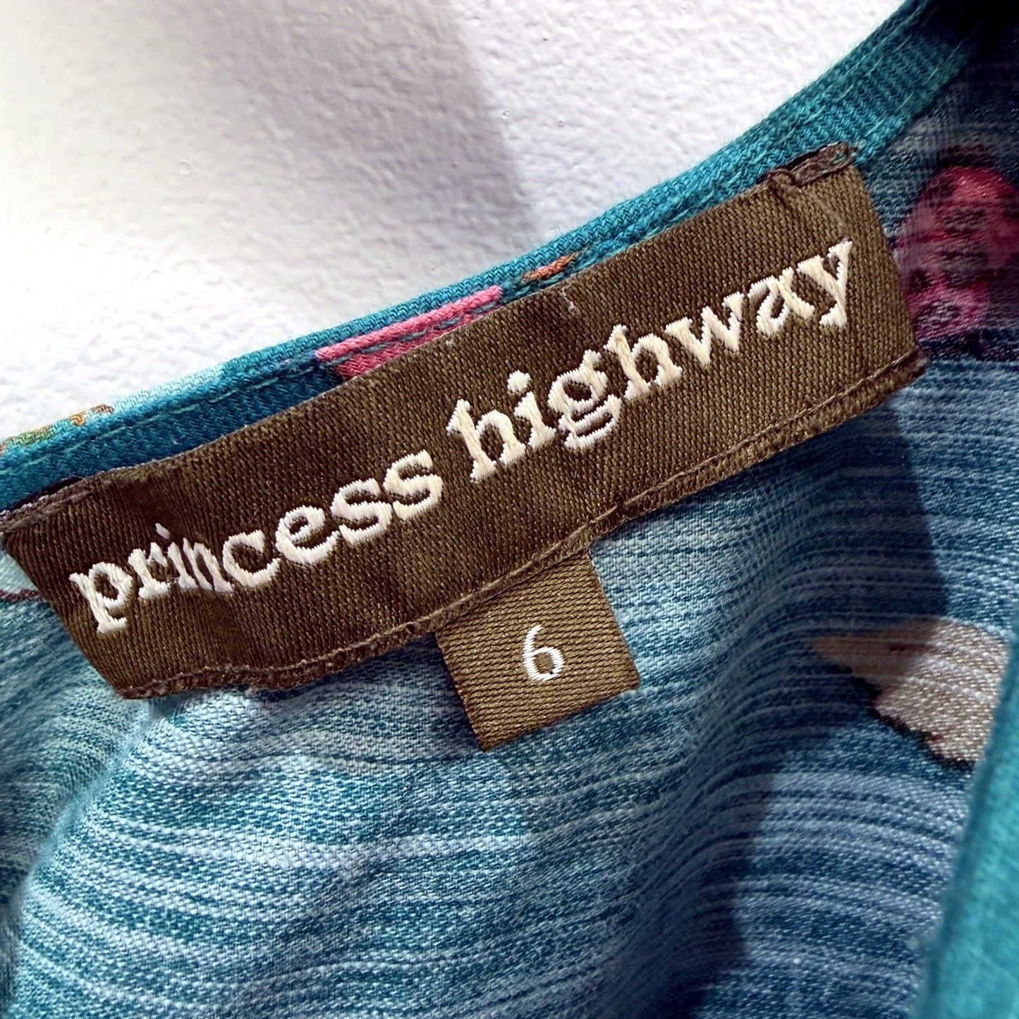 Princess Highway Womens Floral Print Tiered Dress Puff Sleeve Teal Size 6