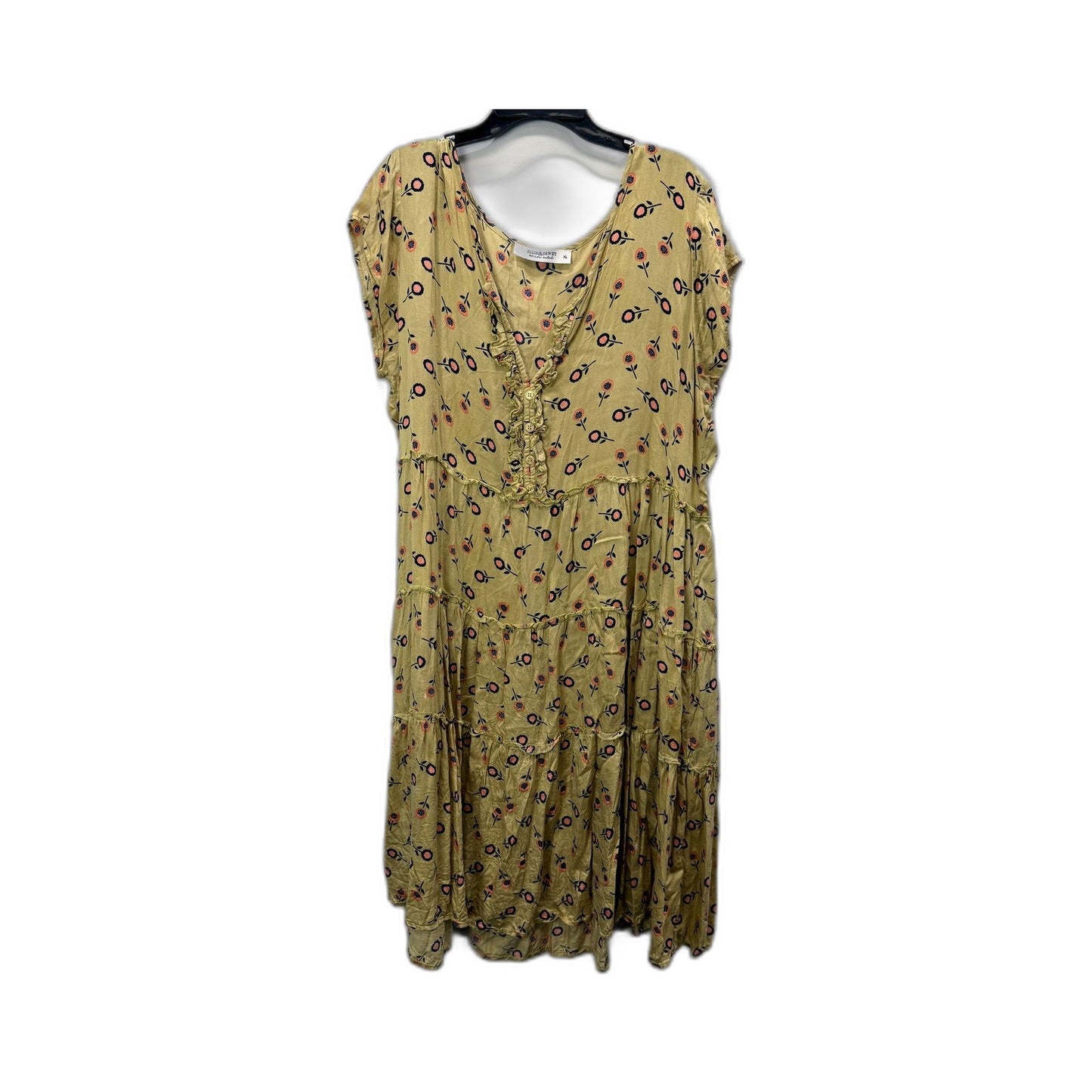 Ellis & Dewey Womens Floral Print Dress Puff Sleeve Ruffle Boho Vintage Size XL
