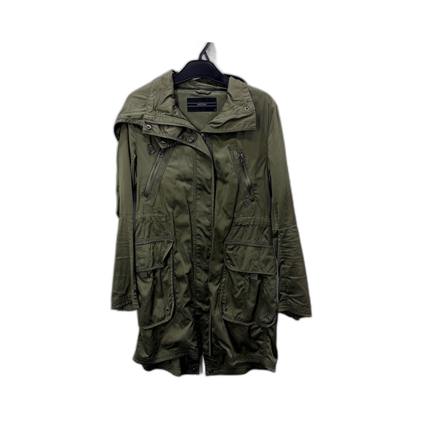 Deciuba Womens Military Parka Hooded Olive Green Jacket by in Size 8