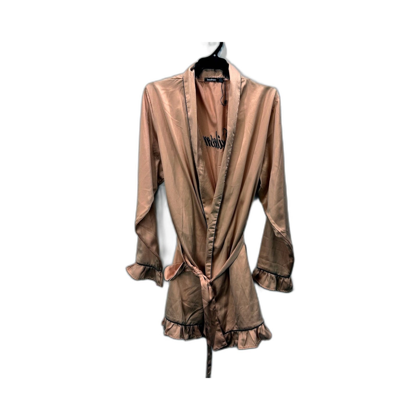 Boohoo Womens Bridesmaid Satin Robe with Ruffle Trim in Blush, Size 14