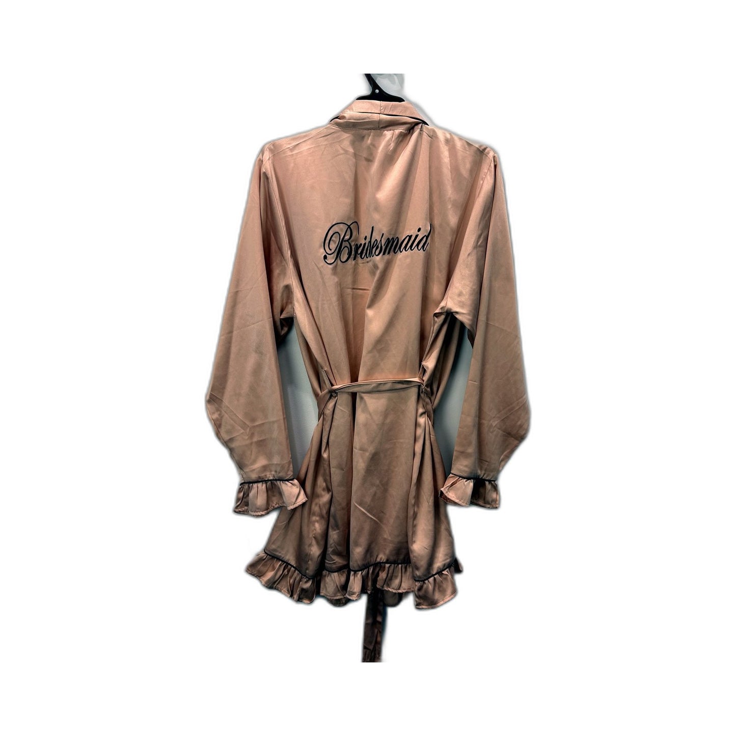 Boohoo Womens Bridesmaid Satin Robe with Ruffle Trim in Blush, Size 14