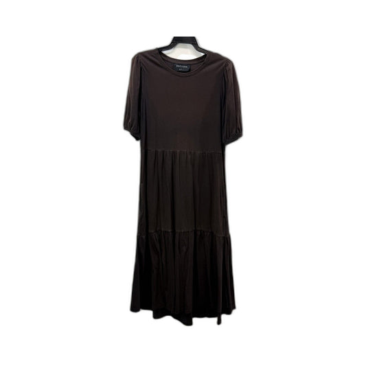 Decjuba Womens Tiered Midi Dress Relaxed Fit Puff Sleeve Dark Brown Size S