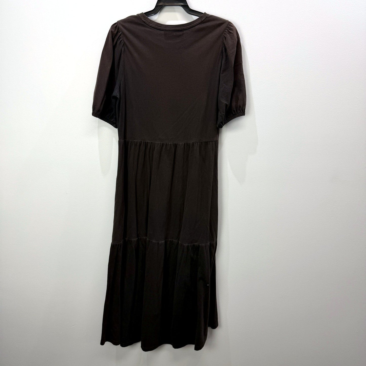 Decjuba Womens Tiered Midi Dress Relaxed Fit Puff Sleeve Dark Brown Size S
