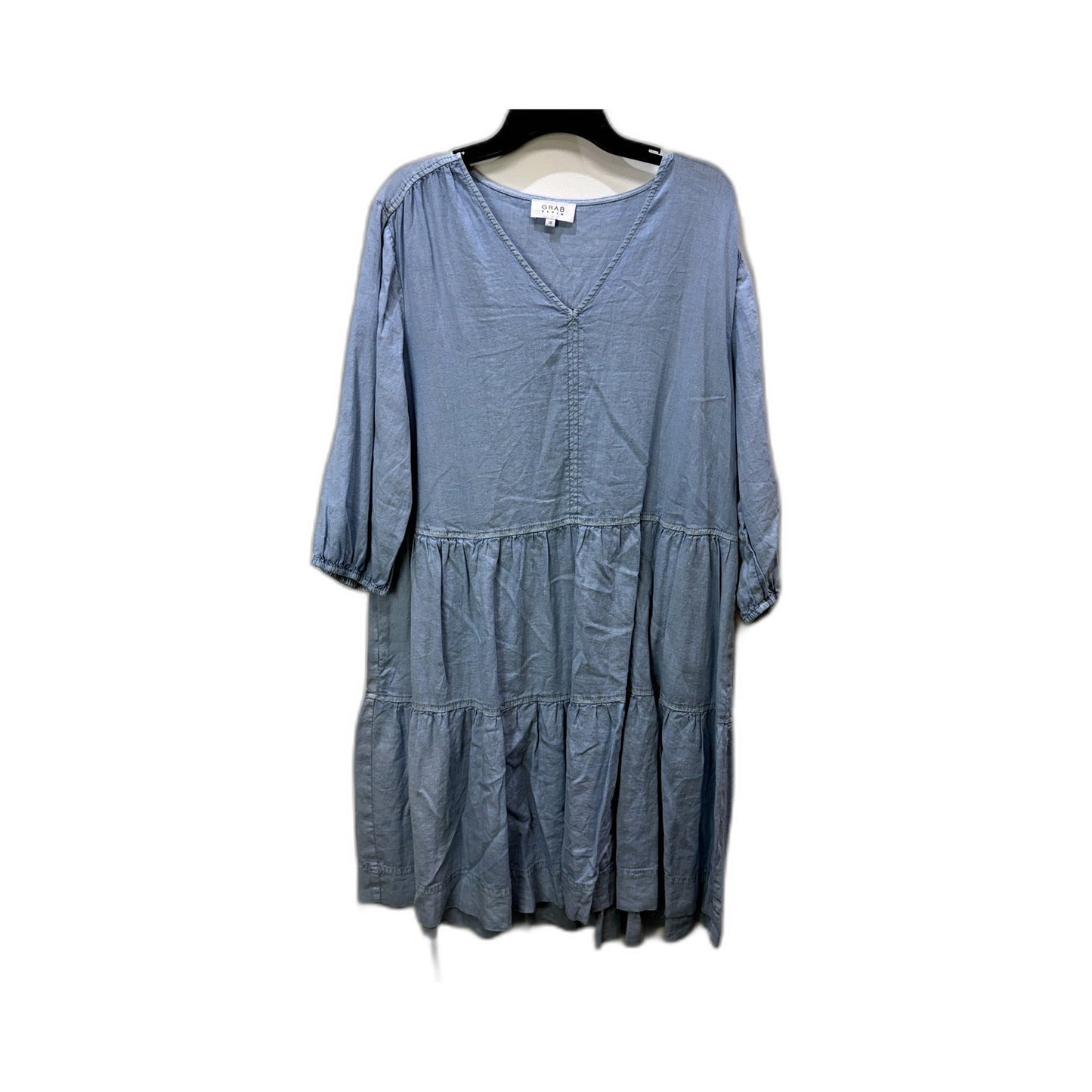 Ruffle Puff Sleeve Denim Dress Womens in Dusty Blue, Size 10 NEW