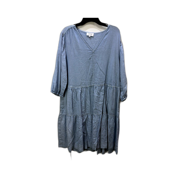 Ruffle Puff Sleeve Denim Dress Womens in Dusty Blue, Size 10 NEW