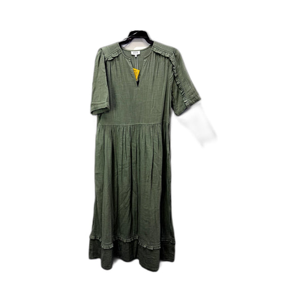Grab Denim Womens Ruffle Puff Sleeve Dress Organic Cotton Sage Green Size 10 NEW