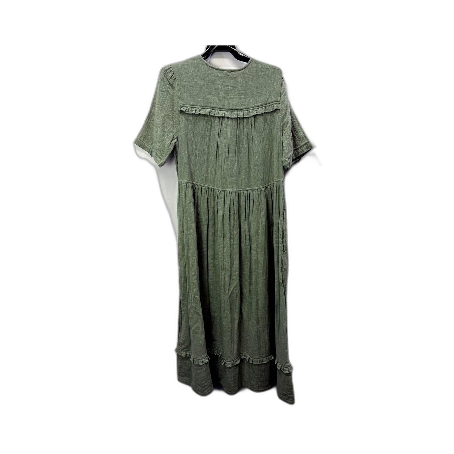 Grab Denim Womens Ruffle Puff Sleeve Dress Organic Cotton Sage Green Size 10 NEW