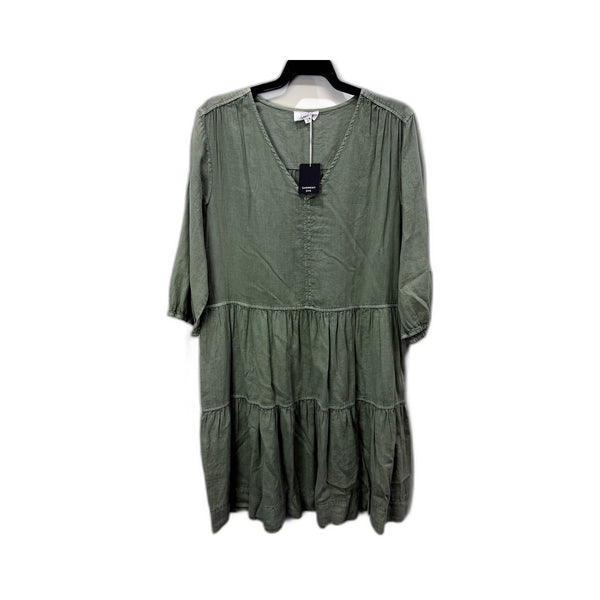 GNAR Womens Tiered Linen Viscose Puff Sleeve Dress in Sage Size 10 NEW