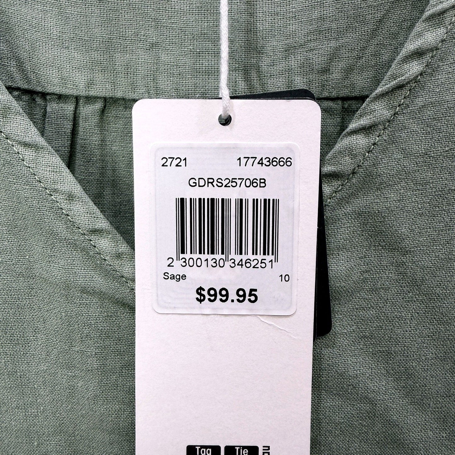 GNAR Womens Tiered Linen Viscose Puff Sleeve Dress in Sage Size 10 NEW