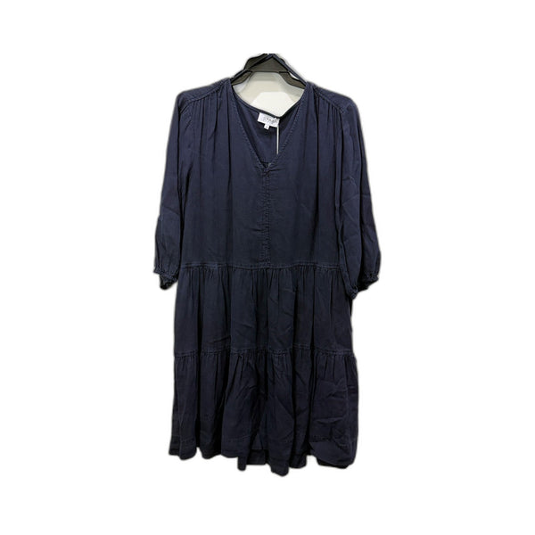 GRAD DENIM Womens Tiered Puff Sleeve Linen Viscose Navy Dress Size 10 NEW
