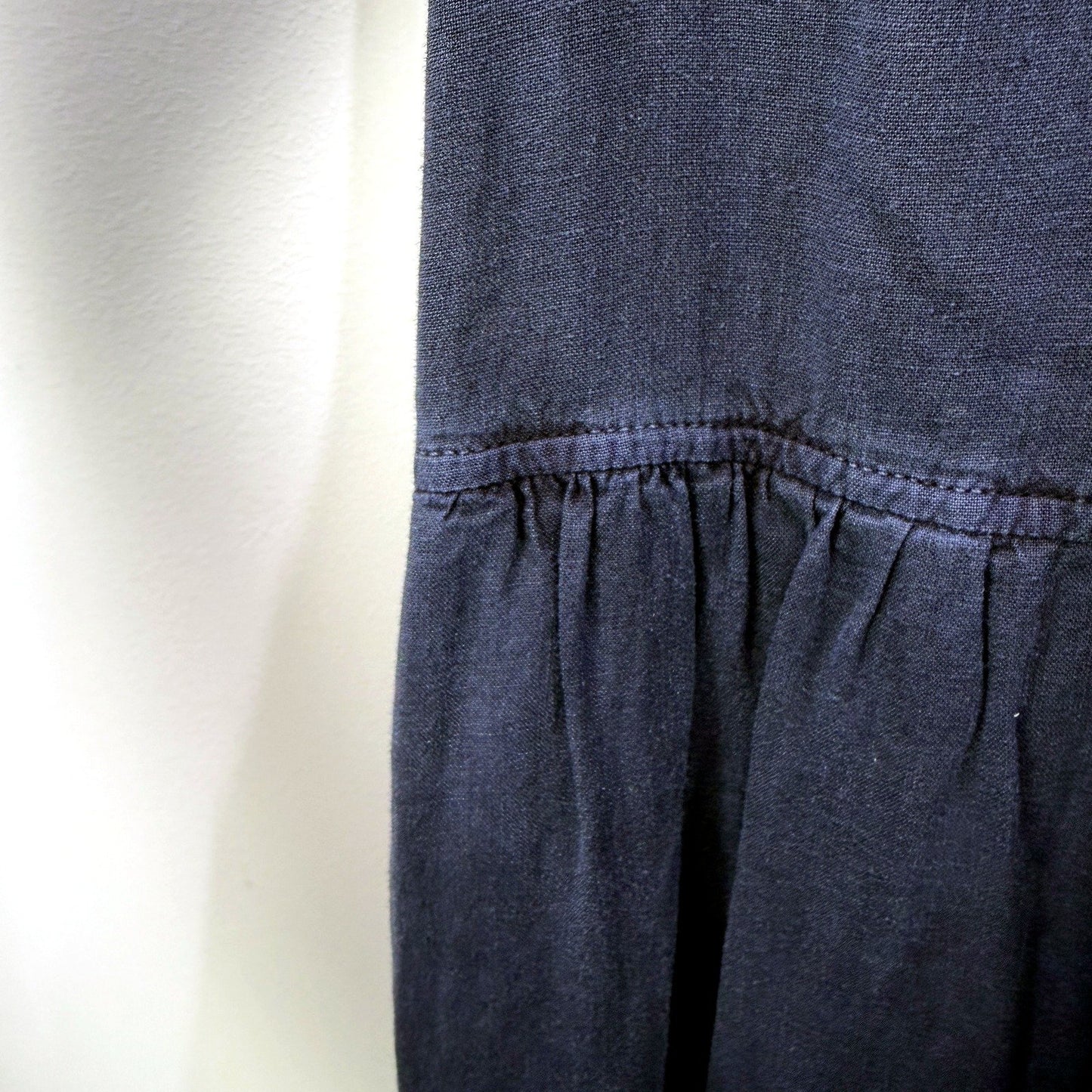 GRAD DENIM Womens Tiered Puff Sleeve Linen Viscose Navy Dress Size 10 NEW