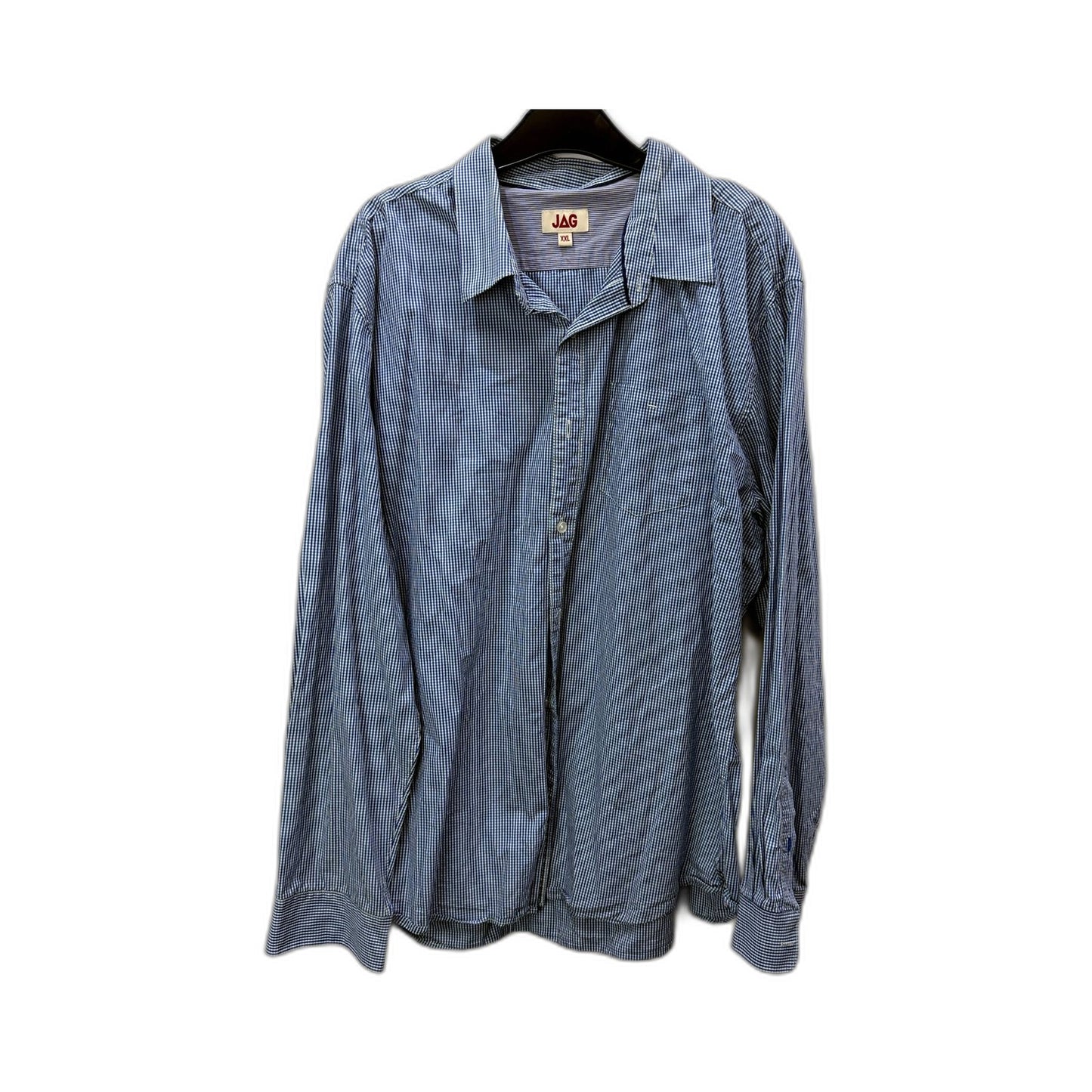 JAG Mens Button-Down Gingham Shirt Blue and White Casual Cotton Size XXL