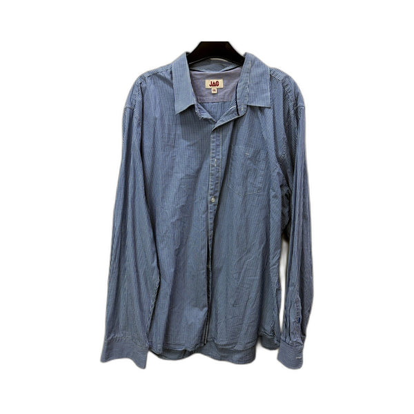 JAG Mens Button-Down Gingham Shirt Blue and White Casual Cotton Size XXL