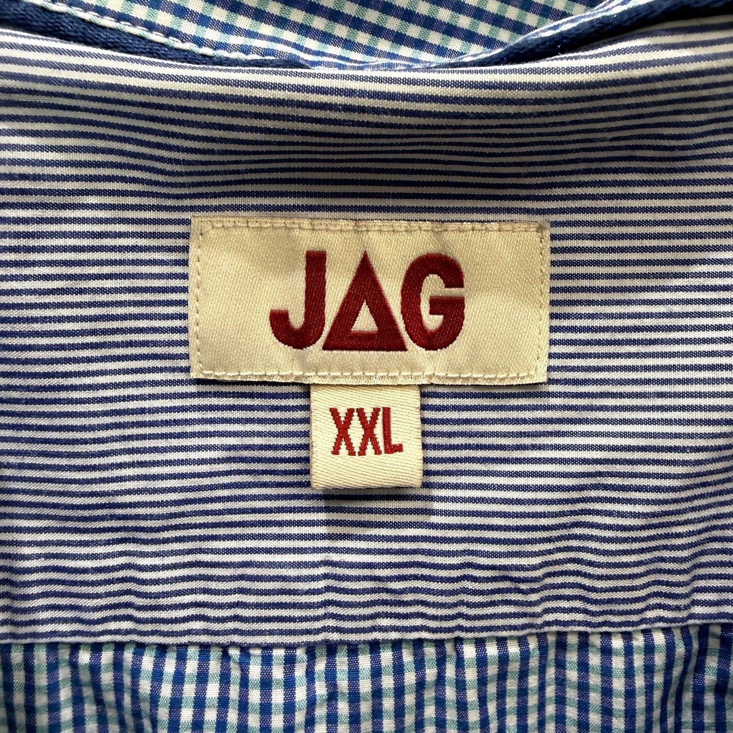 JAG Mens Button-Down Gingham Shirt Blue and White Casual Cotton Size XXL